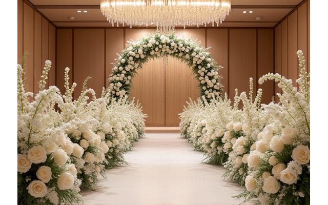 대기업 이벤트 플라워 장식된 연회장 전경