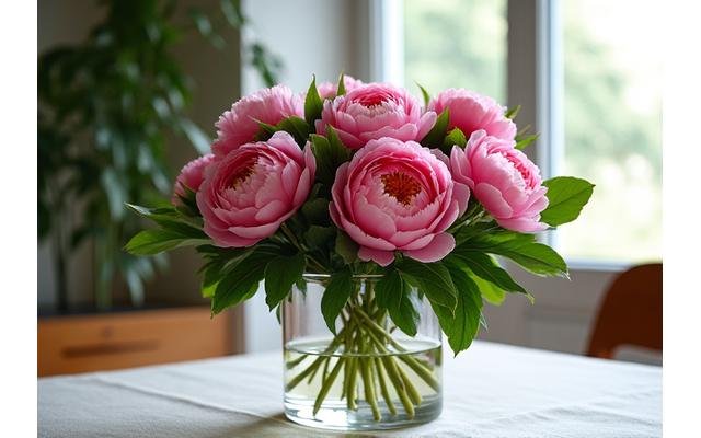 수강생 작품: 활짝 핀 작약으로 만든 풍성한 센터피스