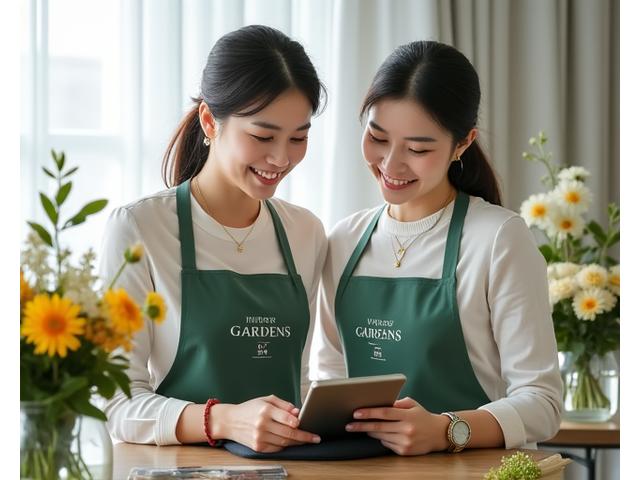 화전 가든스 플로리스트가 고객과 상담하며 꽃을 안내하는 사진