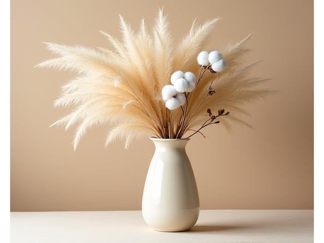 팜파스 그라스와 목화로 구성된 포근한 가을 인테리어 소품