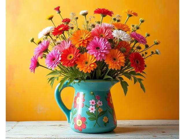 지니아와 코스모스로 가득찬 생동감 넘치는 여름꽃 구성