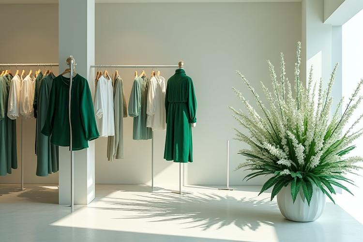 고급 패션 매장의 감각적인 플라워 디스플레이