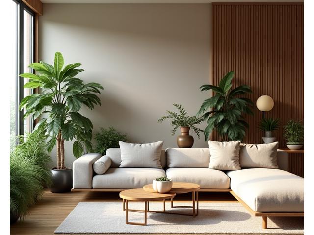 아늑한 거실에 놓인 다양한 크기의 실내 식물들