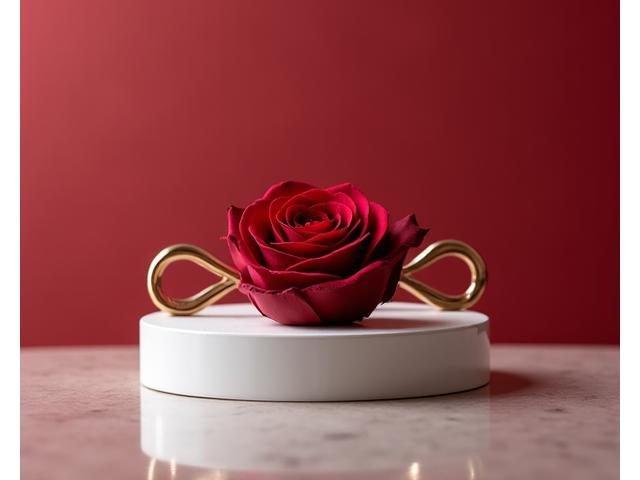 무한대 기호와 함께 장식된 프리저브드 장미가 담긴 선물 상자