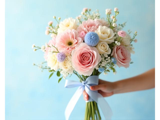 파스텔 톤의 프리저브드 꽃으로 꾸며진 생일 선물 부케