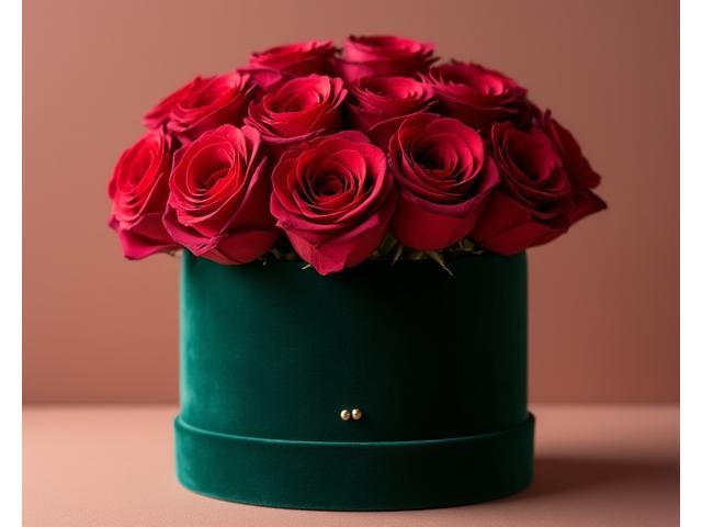 고급 벨벳 박스에 가지런히 놓인 붉은 프리저브드 장미