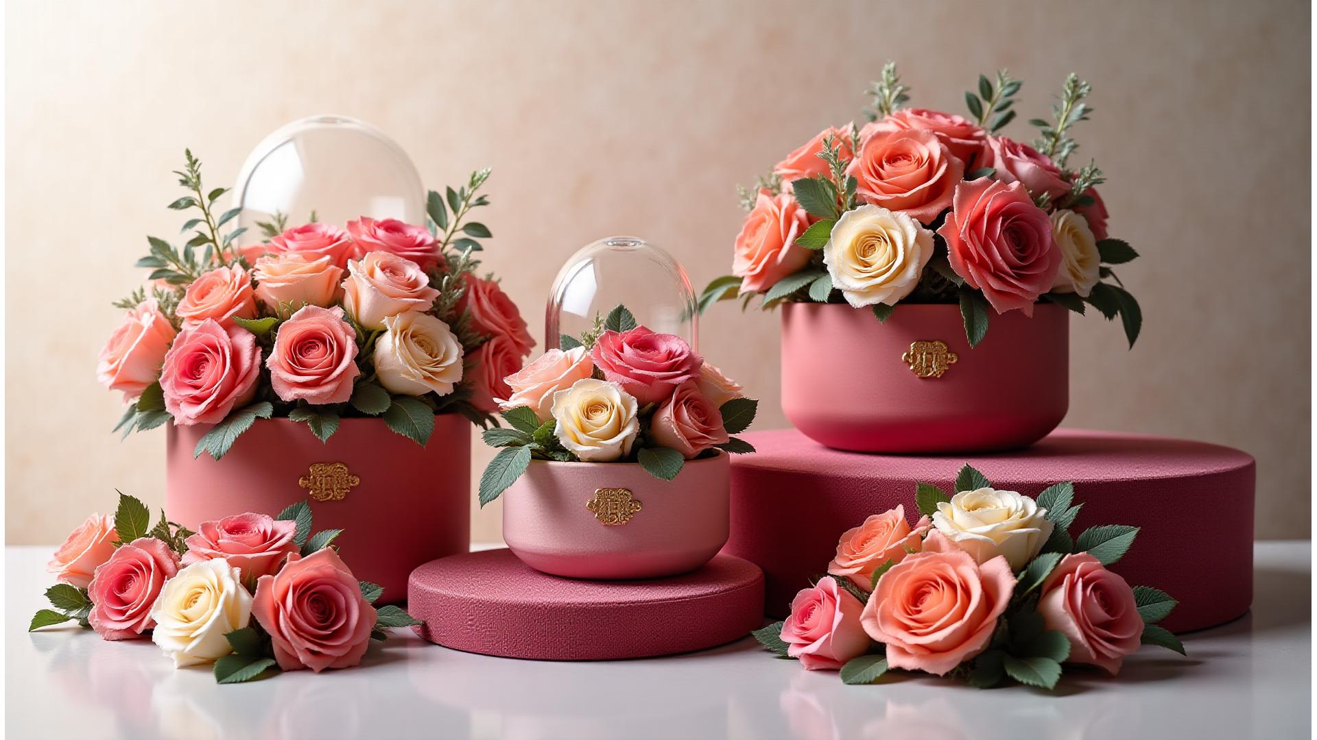 화전 가든스의 프리미엄 박스에 담긴 다채로운 색상의 포에버 로즈 부케