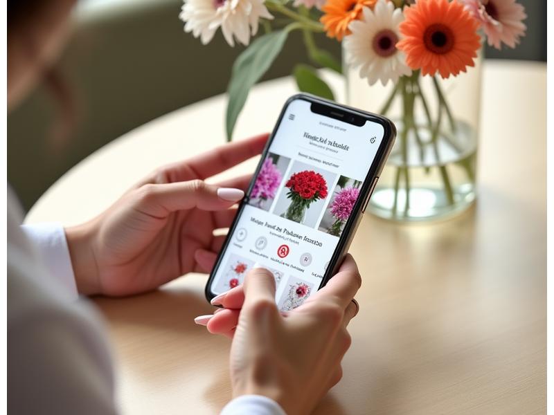스마트폰을 이용해 화전 가든스의 프리저브드 플라워를 주문하는 과정을 보여주는 이미지