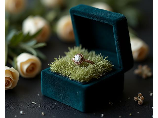 프리저브드 장미 박스 안에 놓인 약혼반지