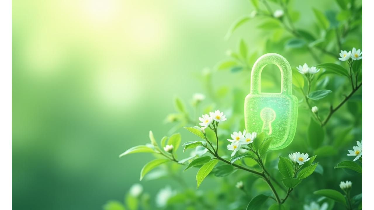 개인정보 보호를 상징하는 식물과 잠금 이미지