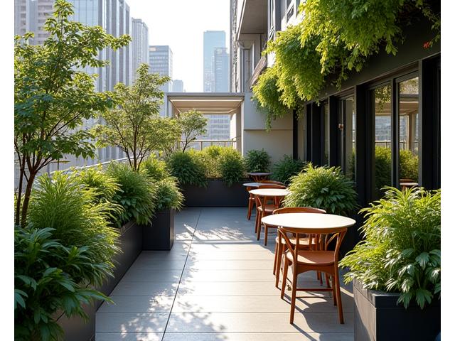 강남 카페 외부의 도심 속 작은 정원