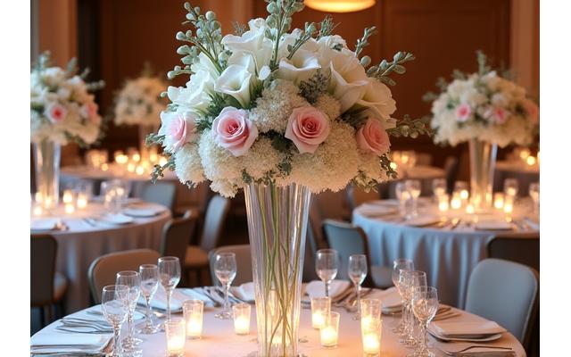 화전 가든스의 화려한 리셉션 테이블 센터피스