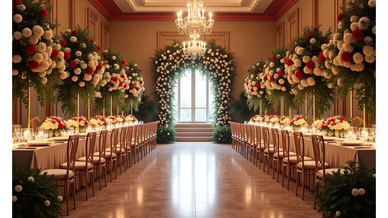 신라호텔 웨딩홀의 클래식 로즈 가든 테마 플라워 장식