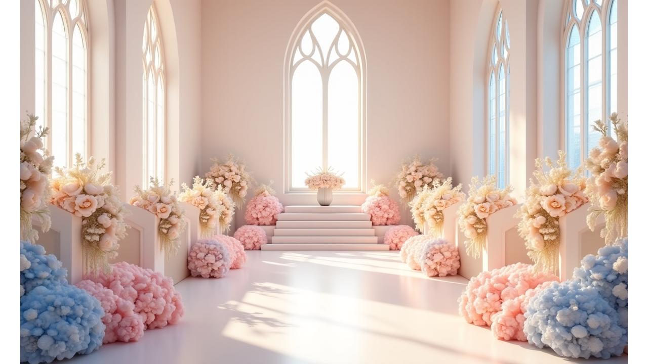 워커힐 채플 웨딩의 로맨틱 파스텔 톤 꽃장식