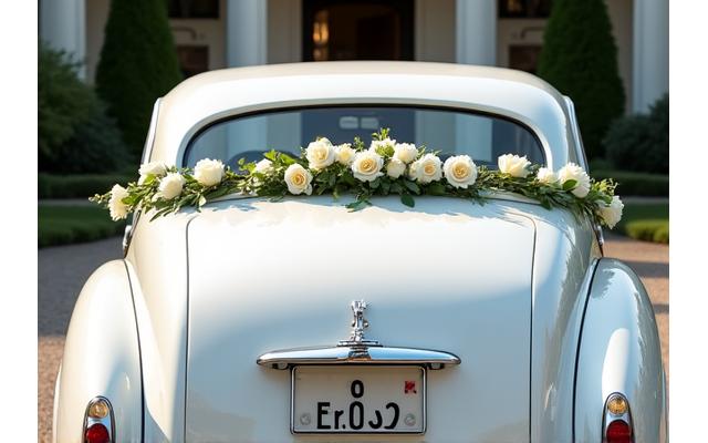 신혼부부의 웨딩카를 위한 로맨틱 플라워 장식