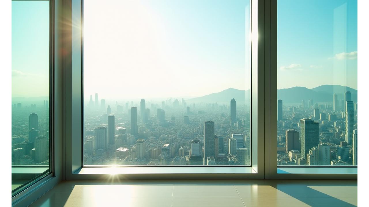 강남 고층 빌딩 너머로 보이는 깨끗한 창문과 탁 트인 도시 전경
